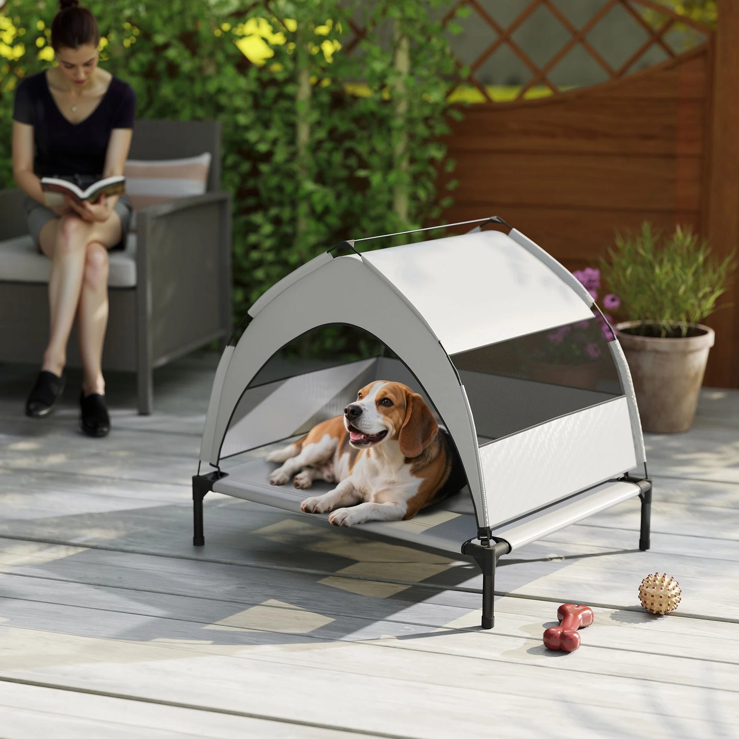 PawHut Portable Elevated Dog Bed with Removable Canopy