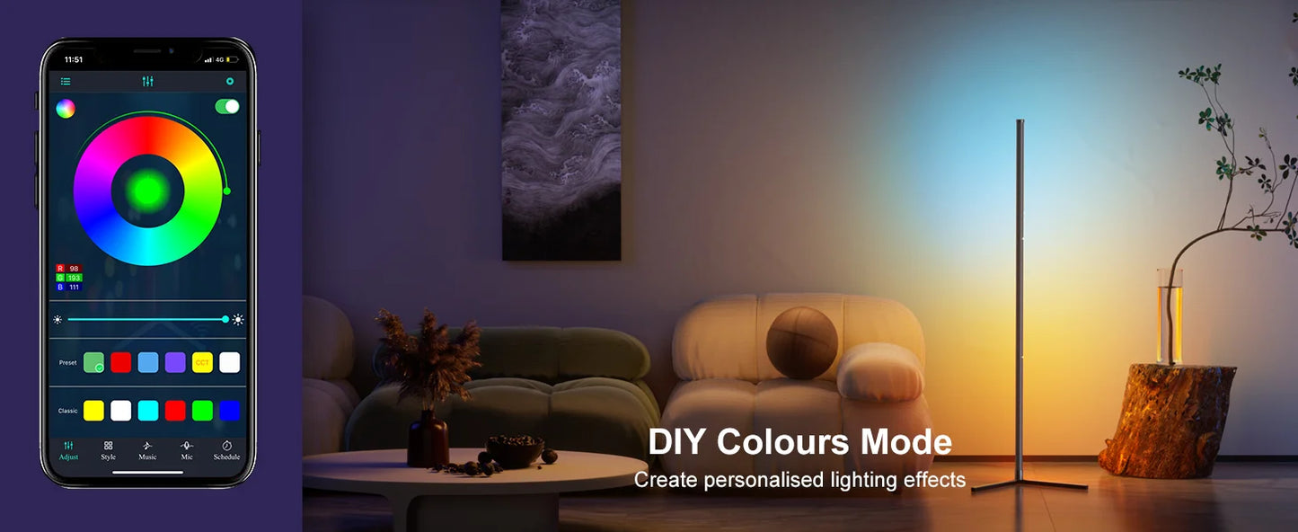RGB Dream Color Floor Lamp with Music Sync Modern 16 Million Color Changing Standing Mood Light For Bedroom Living Room