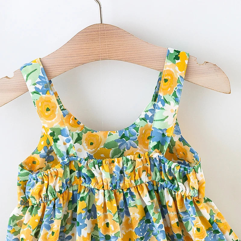 2Pcs/Set Flowers Baby Girl Dresses Summer Fashion Toddler Children Clothes Beach Smooth Dress Kid's Costume Hat 0 To 3 Y
