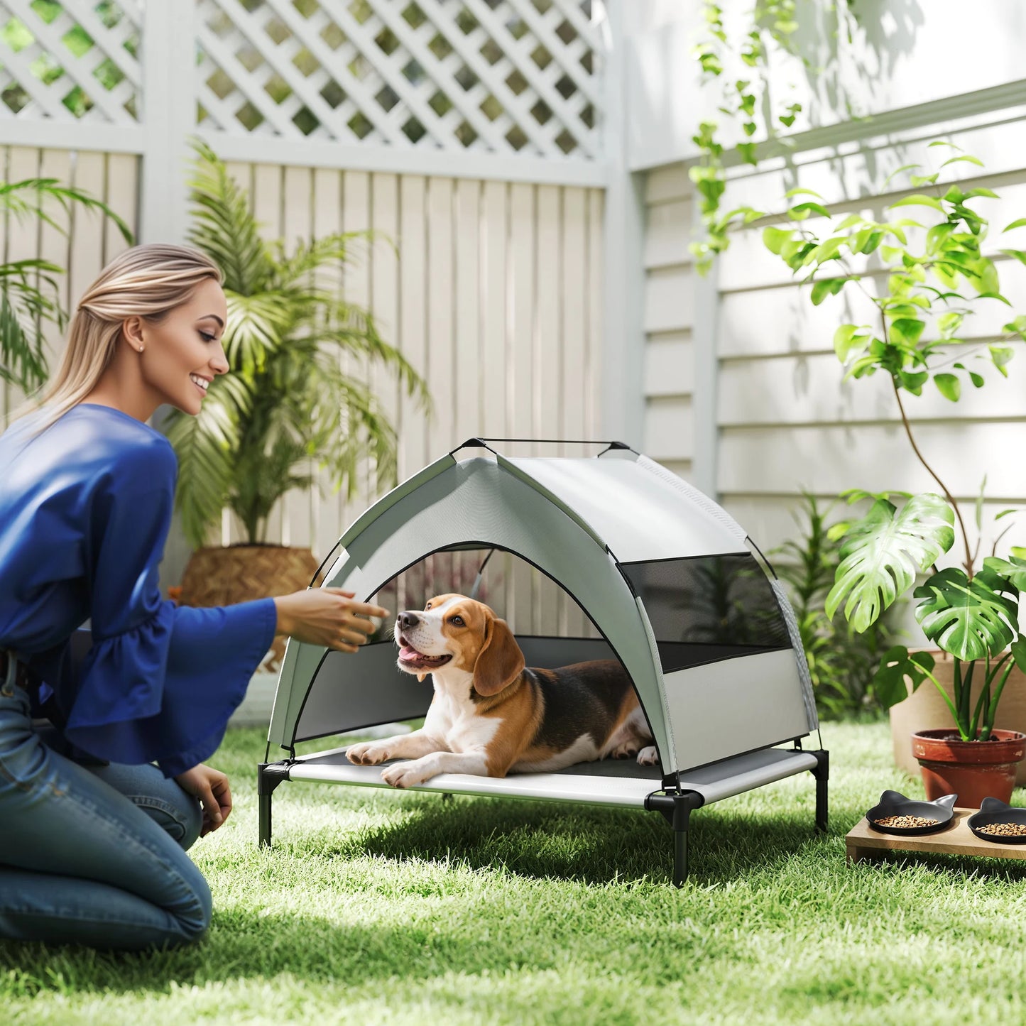 PawHut Portable Elevated Dog Bed with Removable Canopy