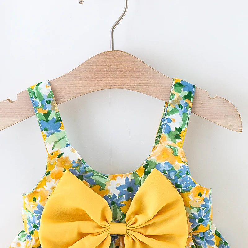 2Pcs/Set Flowers Baby Girl Dresses Summer Fashion Toddler Children Clothes Beach Smooth Dress Kid's Costume Hat 0 To 3 Y