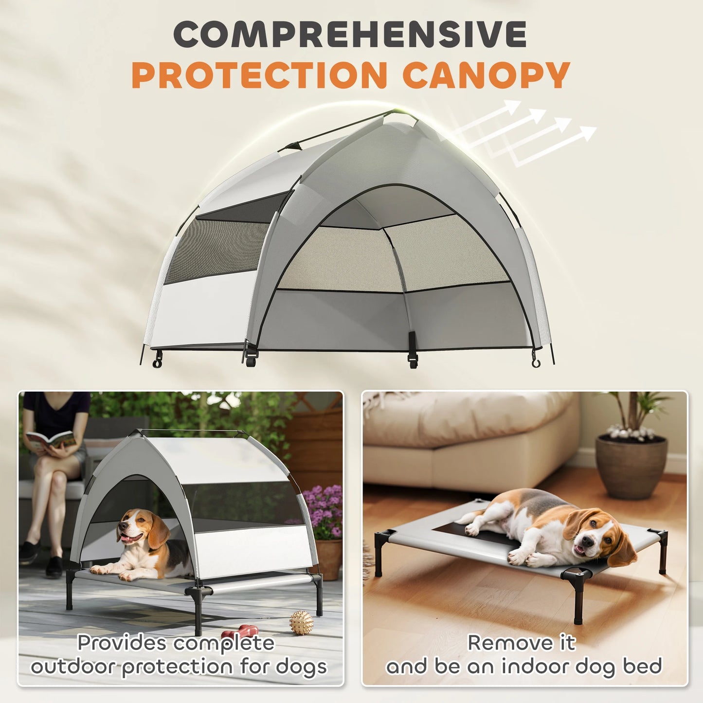 PawHut Portable Elevated Dog Bed with Removable Canopy
