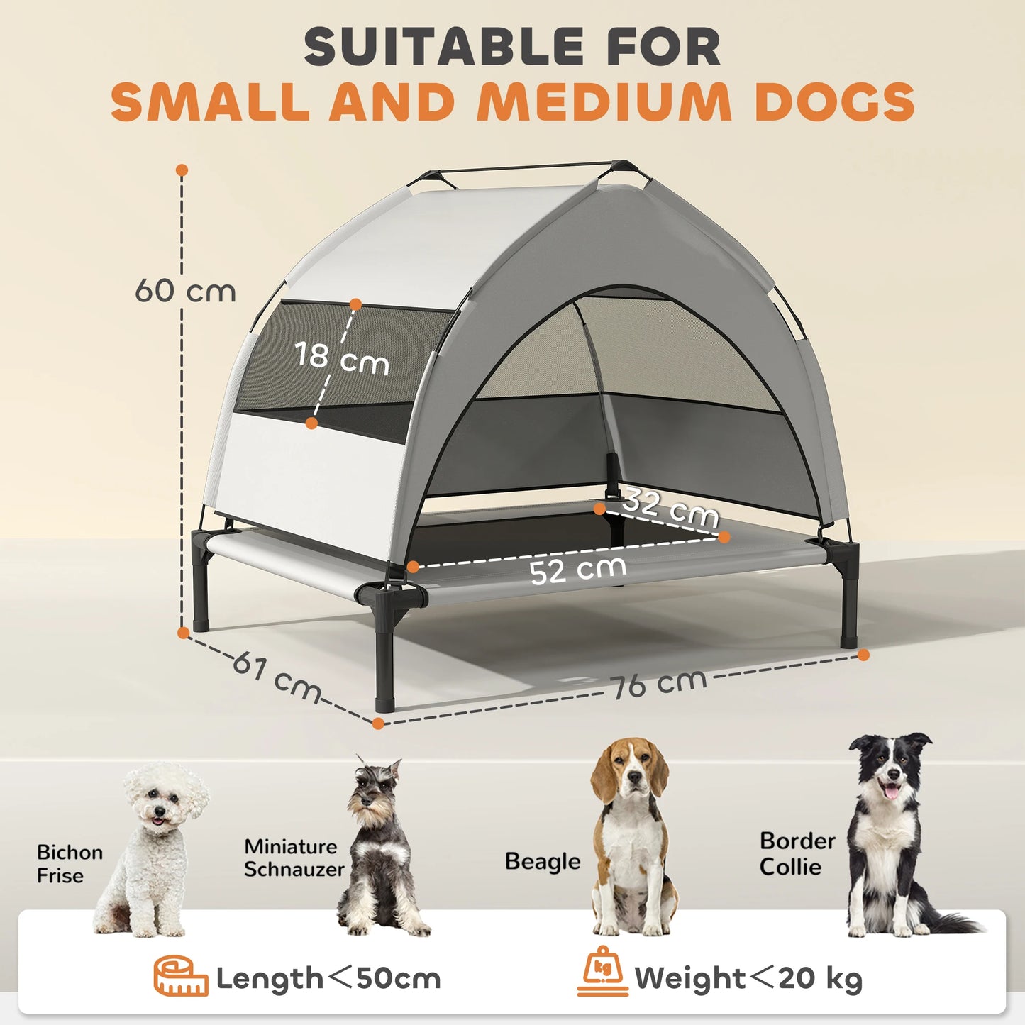 PawHut Portable Elevated Dog Bed with Removable Canopy