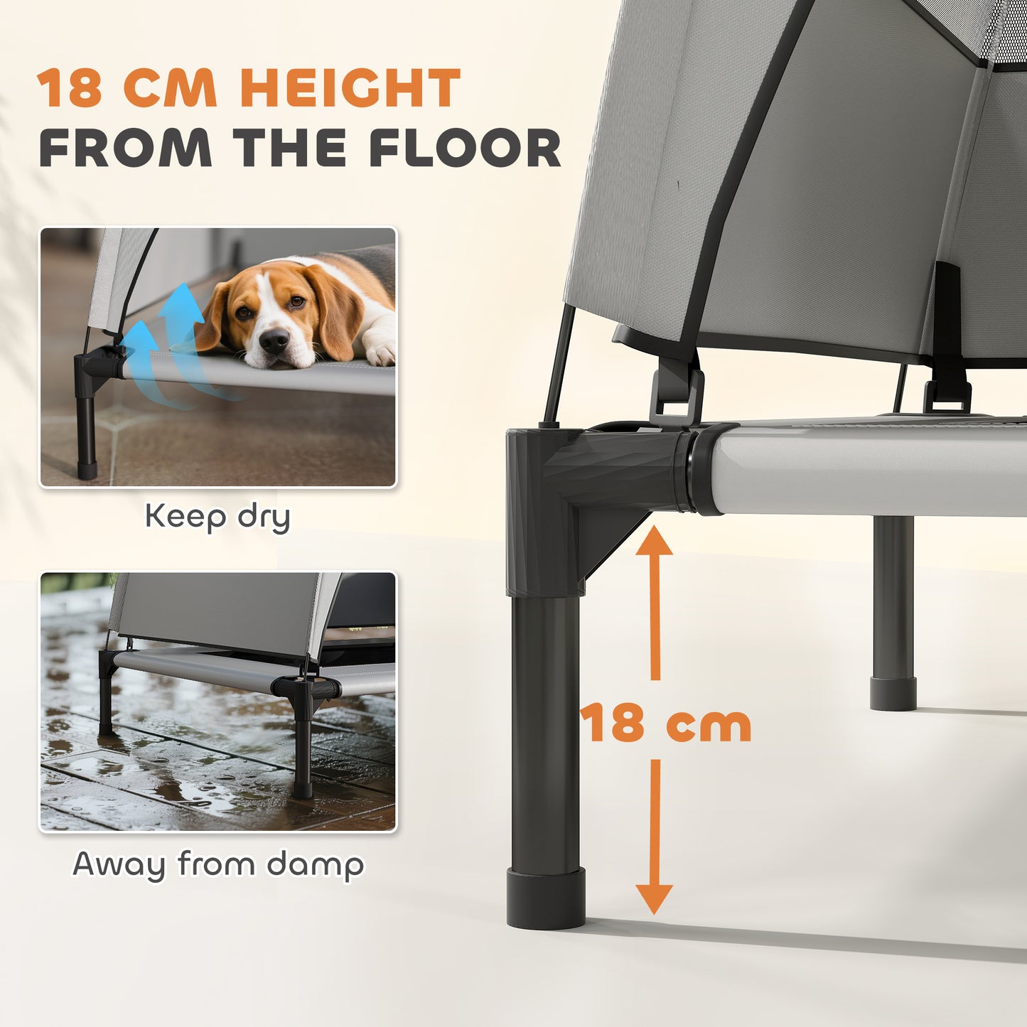 PawHut Portable Elevated Dog Bed with Removable Canopy