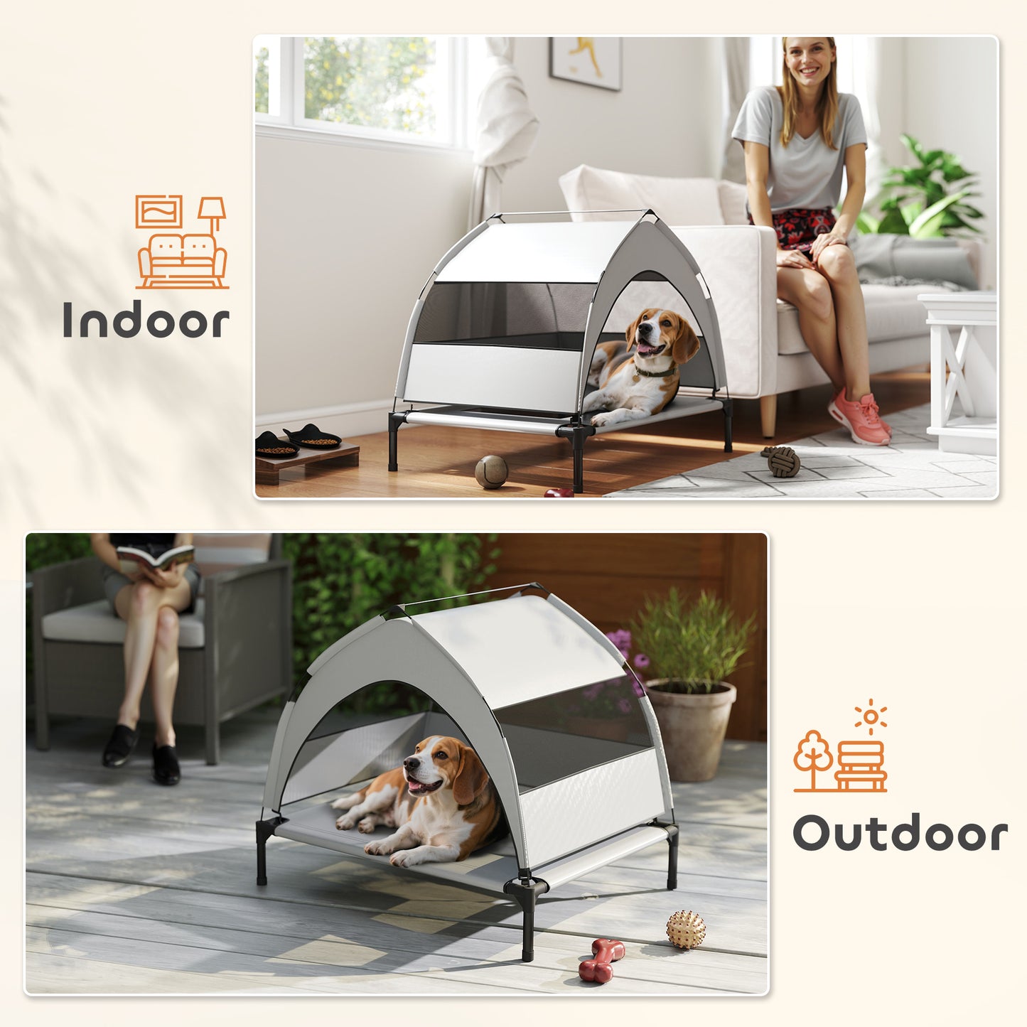 PawHut Portable Elevated Dog Bed with Removable Canopy