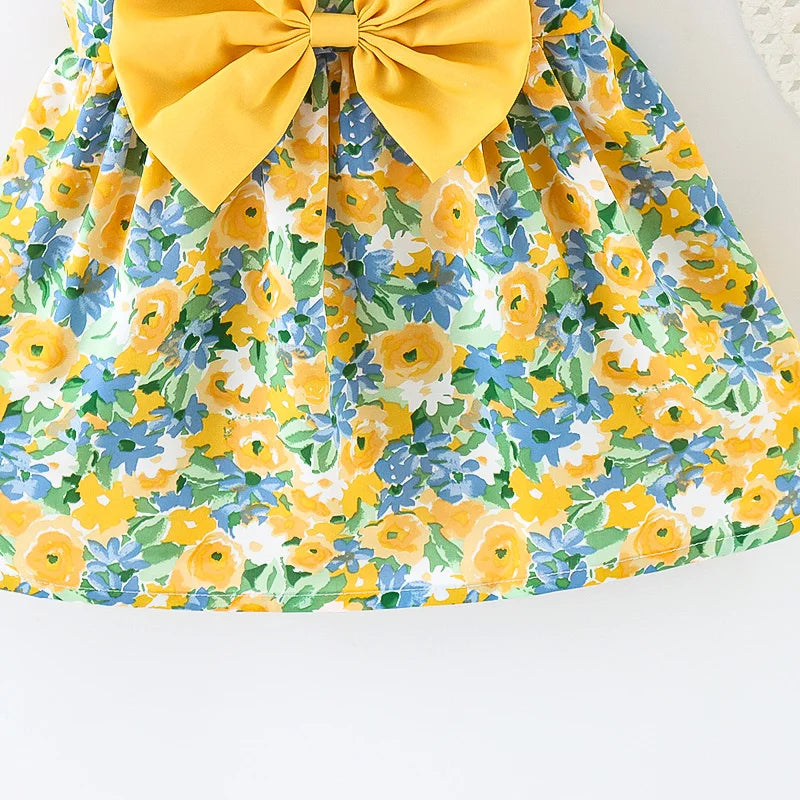 2Pcs/Set Flowers Baby Girl Dresses Summer Fashion Toddler Children Clothes Beach Smooth Dress Kid's Costume Hat 0 To 3 Y