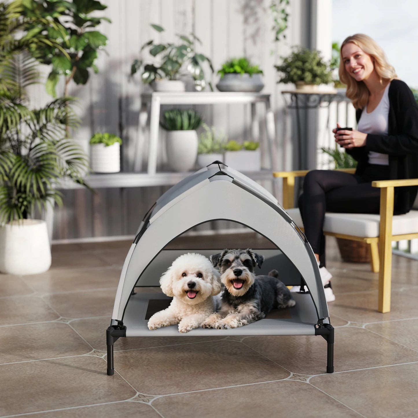 PawHut Portable Elevated Dog Bed with Removable Canopy